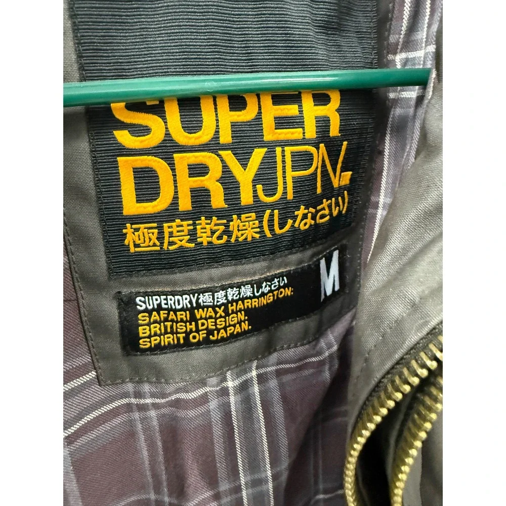 Superdry Safari Wax Harrington Jacket Charcoal Grey Plaid Lined Kids Medium